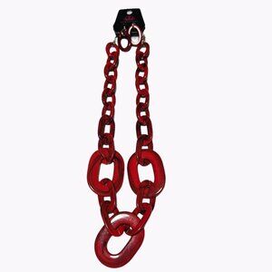 Retro 80s Cherry Red Acrylic Chunky Chain Link Necklace Earrings Set Jewelry